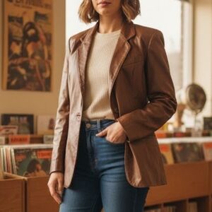 Vintage 70's Berman's "The Leather Experts" Brown Leather Blazer Jacket 10